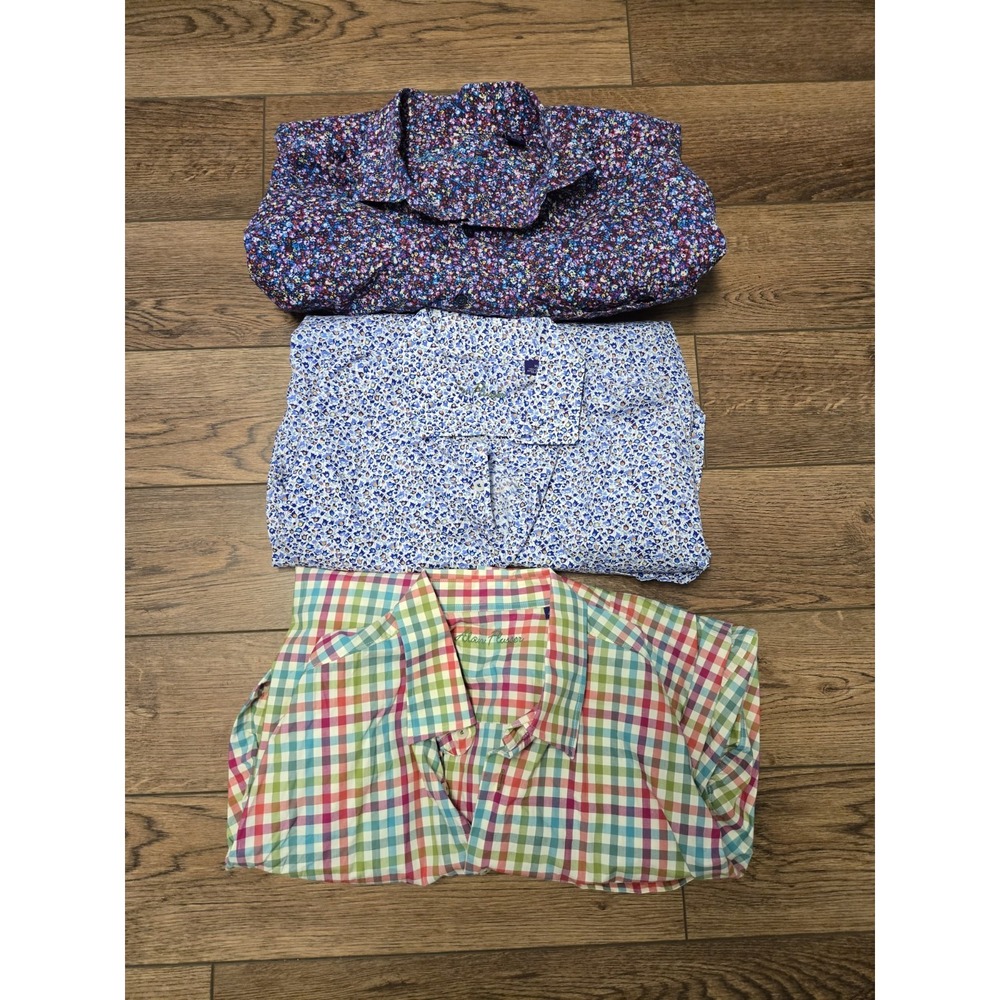 Lot 3 Alan Flusser Flower Shirt XL Colorful Prints Geometric Lightweight Cotton